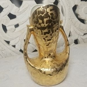 Vint. 24k Weeping Gold Vase Double Handle Nouveau